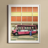 Route 55 - Colorful Kl Street Photography Art Print, Pink White Bus 55’’ Basuni Markings