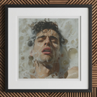 Rub-a-dub - Sexy Gay Dream Art Print, 12x12’’ / 31x31cm / Black Frame / 2’’ Matboard, Framed Photo Man Submerged Bubbles