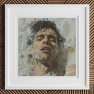 Rub-a-dub - Sexy Gay Dream Art Print, 12x12’’ / 31x31cm / White Frame / 2’’ Matboard, Framed Photograph Man Submerged Bubbles