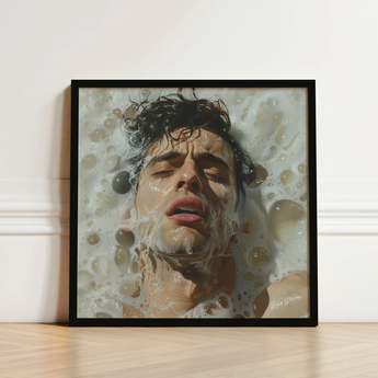 Black-framed Art Print Man Dark Wet Hair Submerged Homoerotic, Petit Mort, Gay