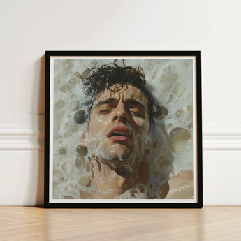 Black-framed Art Print Portrait Man Dark Wet Hair Homoerotic, Petit Mort, Gay