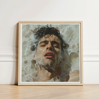 Square-framed Art Print Man Dark Wet Hair Submerged Homoerotic, Petit Mort, Gay
