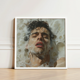 White-framed Art Print Man Dark Wet Hair Submerged Homoerotic, Petit Mort, Gay