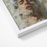 White Framed Artwork Man’s Face Partially Submerged Bubbly Homoerotic Art Print, Petit Mort, Gay