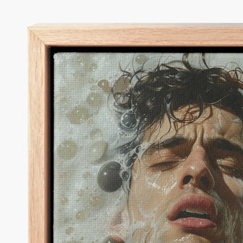 Framed Canvas Print Close-up Portrait Man Dark Wet Homoerotic Art, Petit Mort, Gay