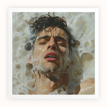 Rub-a-dub - Sexy Gay Dream Art Print, Close-up Portrait Person Submerged Water Soap Bubbles
