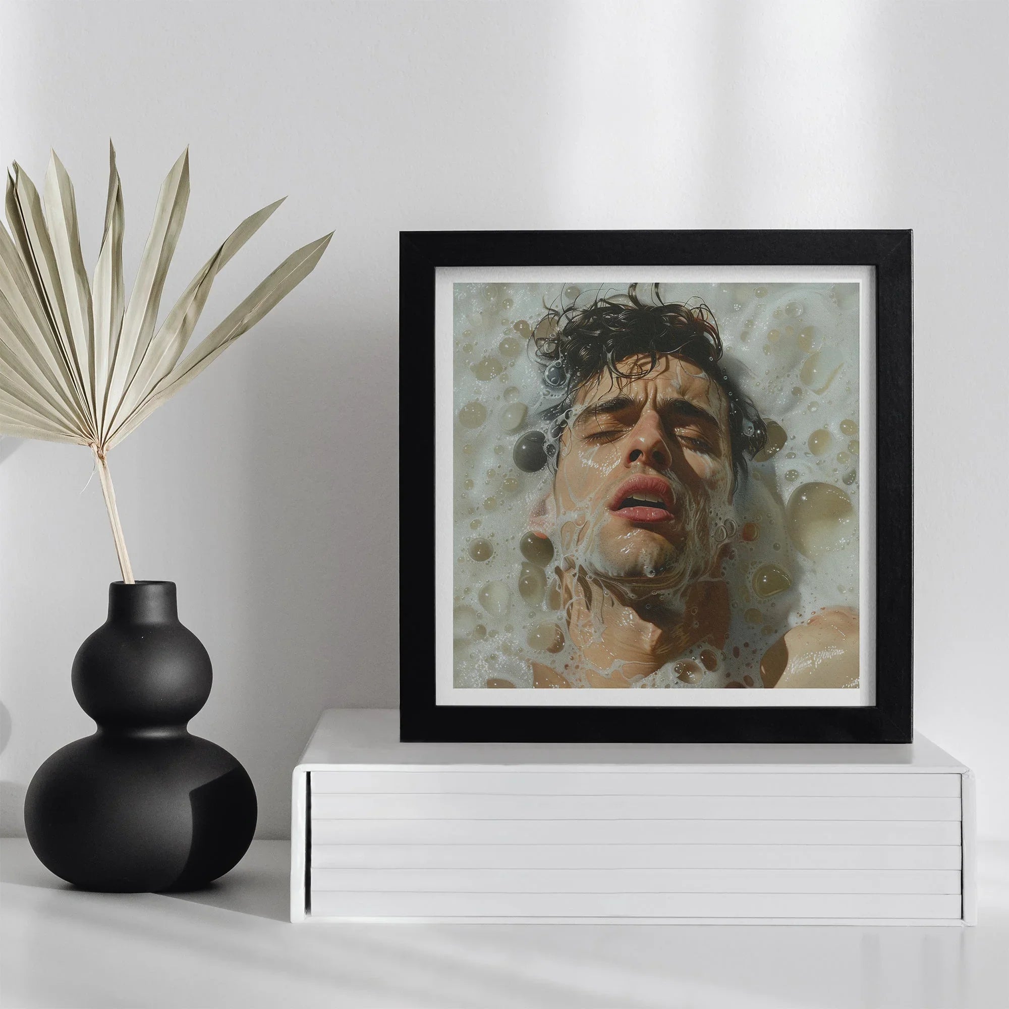 Rub a Dub Sexy Gay Dream Art Print, Framed Portrait Person Submerged Water Bubbles Face