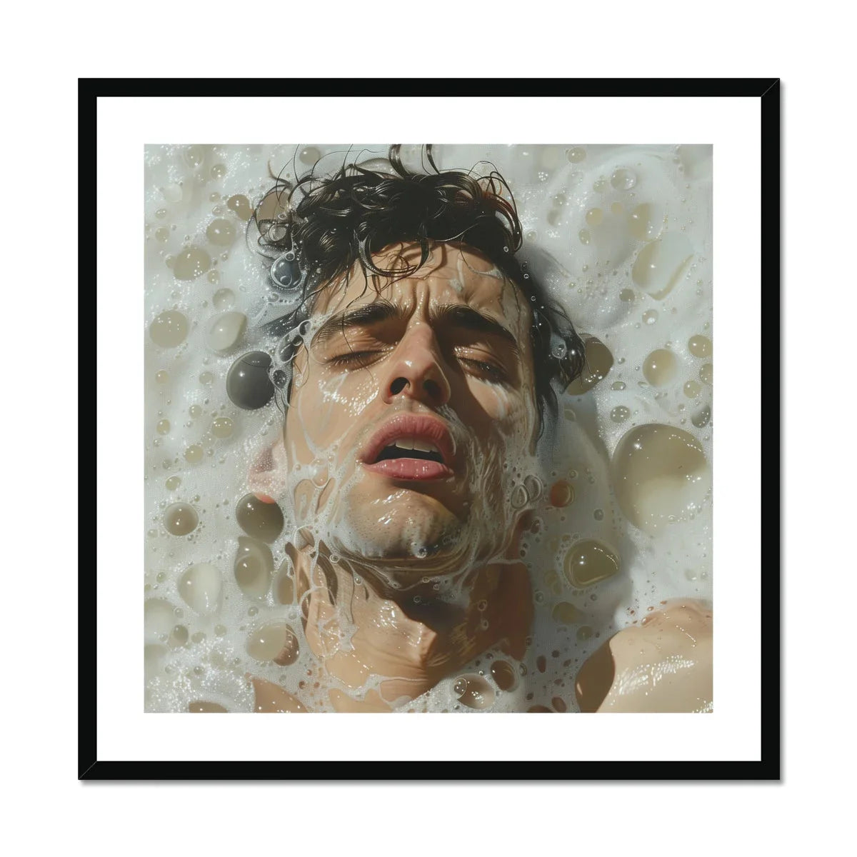 Rub a Dub Sexy Gay Dream Art Print, Person Water Droplets Soap Bubbles Skin