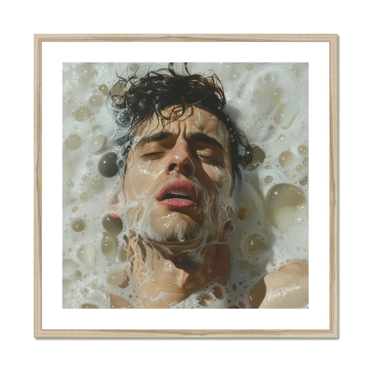 Rub a Dub Sexy Gay Dream Art Print, Person Water Droplets Soap Bubbles Skin