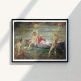 Framed Painting Classic Impressionist Scene People Boat Water Tuke’s Ruby, Malachite Unfolds, Crystalline Shallows