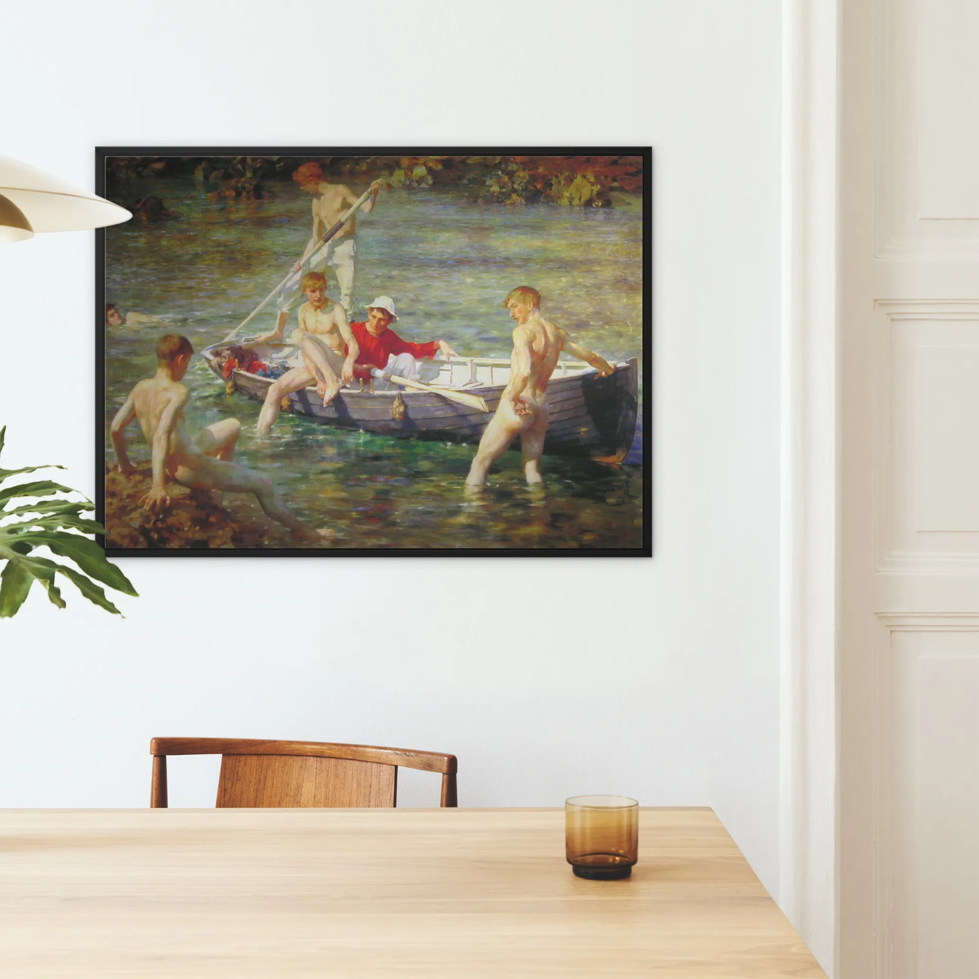 Ruby Gold and Malachite Henry Scott Tuke Framed Canvas, Framed Impressionist Painting Boys Boat