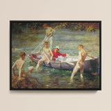 Ruby Gold and Malachite - Henry Scott Tuke Framed Canvas, Framed Painting Young Men Boat Body Water
