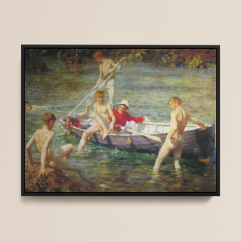 Ruby Gold and Malachite - Henry Scott Tuke Framed Canvas, Framed Painting Young Men Boat Body Water