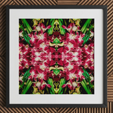 Ruby Reds - Bkk Flower Market Orchid Op Art Print / Canvas Vibrant Symmetrical Floral Artwork Deep Pink White Orchids Bangkok’s Flower,