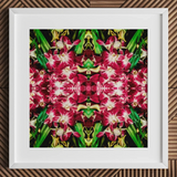 Ruby Reds - Bkk Flower Market Orchid Op Art Print / Canvas Vibrant Symmetrical Print Magenta White Orchids Green Leaves Bangkok’s Flower,