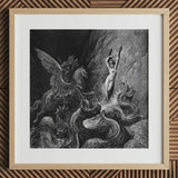 Ruggiero Rescuing Angelica - Gustave Dore Art Print, 12x12’’ / 31x31cm / Natural Frame / 2’’ Matboard, Framed Black White Mythological
