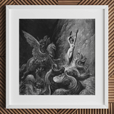 Ruggiero Rescuing Angelica - Gustave Dore Art Print, 12x12’’ / 31x31cm / White Frame / 2’’ Matboard, Black White Framed Print Mythological