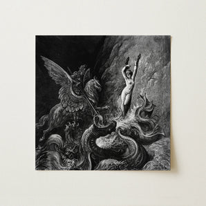 Ruggiero Rescuing Angelica - Gustave Dore Art Print / Canvas, 12x12’’ / 31x31cm / Unframed / no Border, Posters Prints & Visual Artwork,