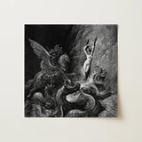 Ruggiero Rescuing Angelica - Gustave Dore Art Print / Canvas Black-and-white Engraved Mythological Scene Winged Creature Serpents,
