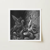 Ruggiero Rescuing Angelica - Gustave Dore Art Print / Canvas Black-and-white Framed Dramatic Detailed Winged Creature Serpentine,