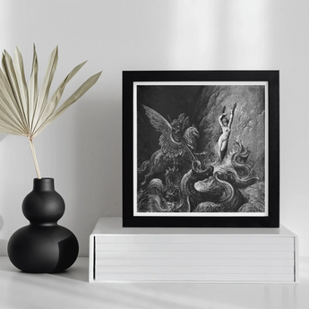 Ruggiero Rescuing Angelica - Gustave Dore Art Print, Framed Black White Print Mythical Scene Winged Creature