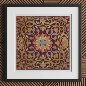 Russian Embroidery - Matthew Digby Wyatt Art Print, 12x12’’ / 31x31cm / Black Frame / 2’’ Matboard, Framed Ornate Red Gold Textile Art
