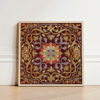 Square-framed Embroidered Wall Art Rich Burgundy Background Intricate Matthew Digby Wyatt, Russian Embroidery, Tsarist Splendor Created