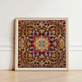 Square-framed Embroidered Artwork Rich Burgundy Background Intricate Gold Matthew Digby Wyatt, Russian Embroidery Art, Tsarist Splendor