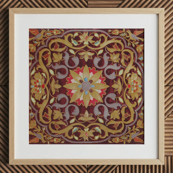 Russian Embroidery - Matthew Digby Wyatt Art Print / Canvas Square-framed Embroidered Artwork Rich Burgundy Background Intricate Gold