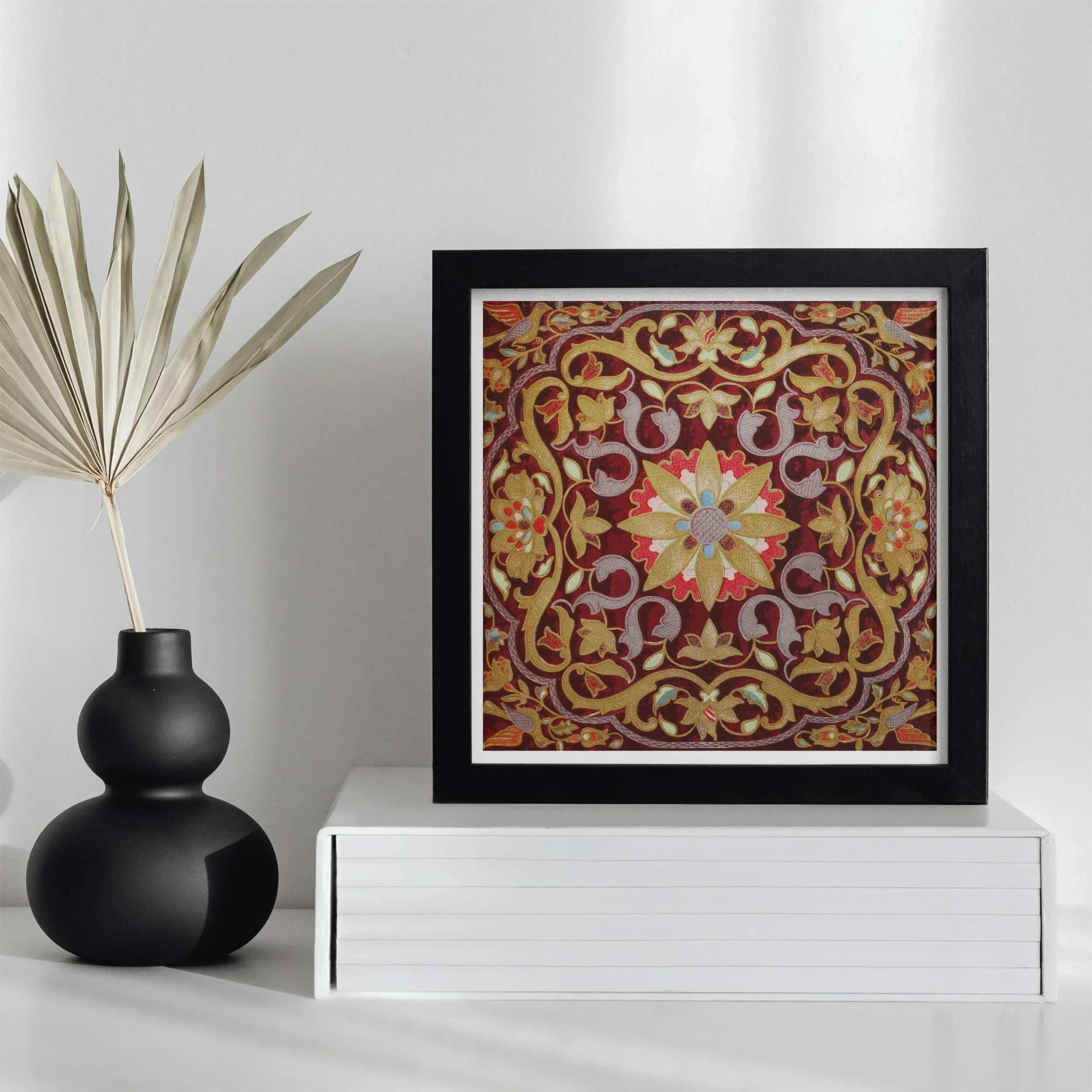 Russian Embroidery Matthew Digby Wyatt Art Print, Framed Ornate Mandala Style Artwork Intricate Red Gold Burgundy