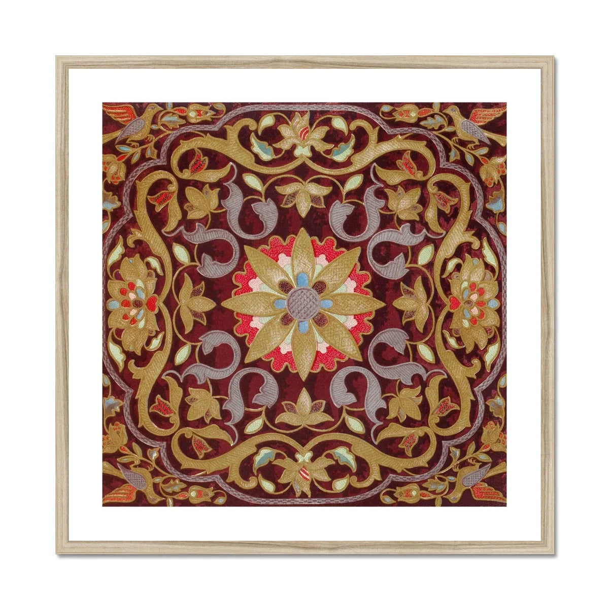 Russian Embroidery Matthew Digby Wyatt Art Print, Ornate Floral Mandala Pattern Intricate Scrollwork Burgundy Gold