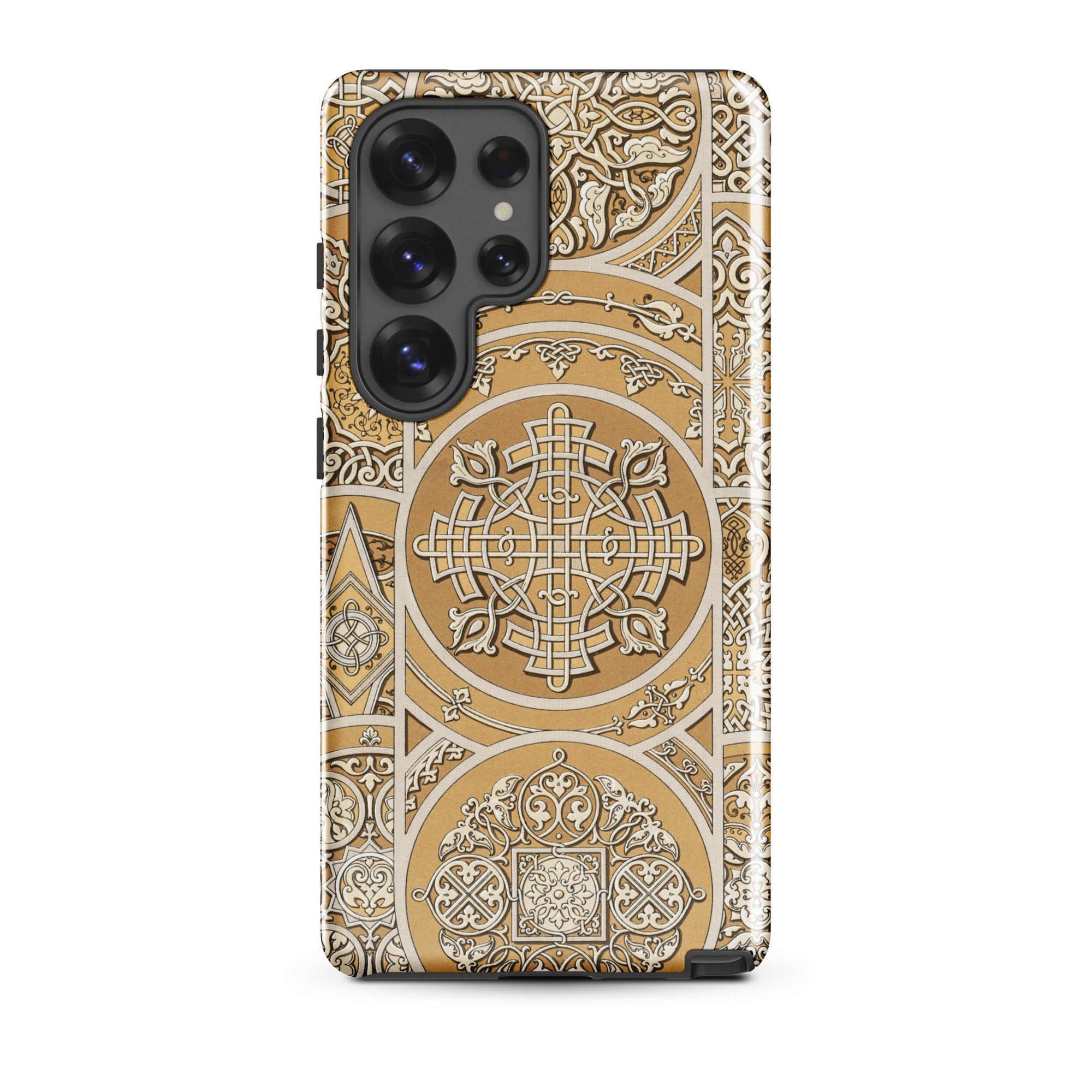 Russian Pattern Auguste Racinet Samsung Case, Galaxy S25 Ultra / Matte, Smartphone Case Ornate Light Brown White Celtic Knotwork