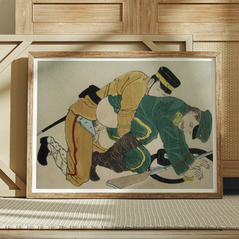 Buggering the Russian Art Print, Wooden Framed Artwork Traditional Japanese Samurai Battle Scene
