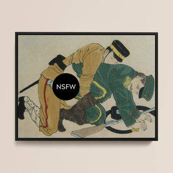 Buggering the Russian Framed Canvas, Green Samurai Sword Gold Accents Black Handle Traditional