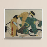 Buggering the Russian Framed Canvas, 16x12’’ / 41x31cm / White Floating Frame, Green Samurai Sword Gold Accents Black Handle Mounted