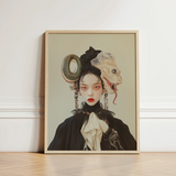 Framed Portrait Woman Elaborate Surreal Headwear Green Donut Lesbian Dragon Queen, Ethereal Force Wrapped, Art