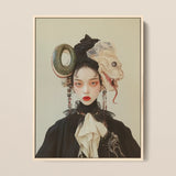 Ryoko - Lesbian Dragon Queen Art Print / Canvas Framed Portrait Woman Dark Attire Ornate Surreal Headdress Lesbian Dragon Queen, Ethereal