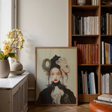 Ryoko - Lesbian Dragon Queen Art Print / Canvas Framed Portrait Woman Intricate Ornate Headwear Bold Red Lesbian Dragon Queen, Ethereal