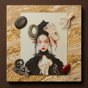 Ryoko - Lesbian Dragon Queen Art Print / Canvas Square Textured Stone Photo Frame Adorned Decorative Elements Lesbian Dragon Queen,