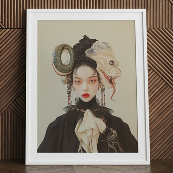 Ryoko - Lesbian Dragon Queen Art Print / Canvas White Framed Gothic Portrait Snake Horns Lesbian Dragon Queen, Ethereal Force Wrapped,