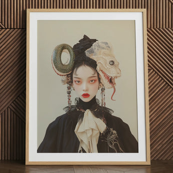 Ryoko - Lesbian Dragon Queen Art Print / Canvas Wooden Framed Portrait Person Elaborate Headdress Dark Clothing Lesbian Dragon Queen,