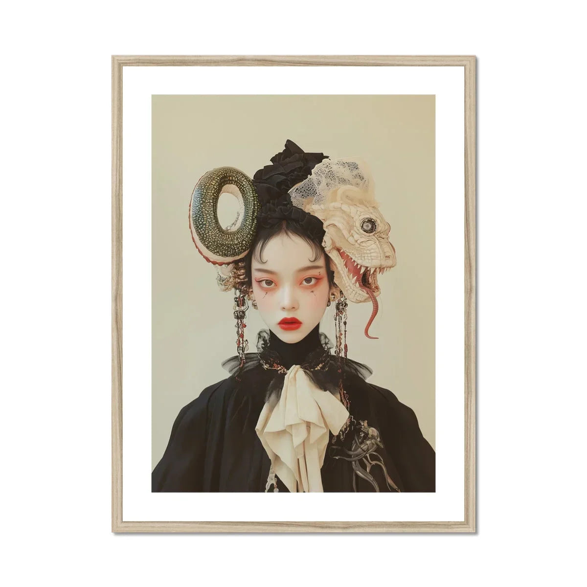 Ryoko - Lesbian Dragon Queen Art Print, Framed Artistic Portrait Victorian-gothic Fashion Ornate Headpieces Black