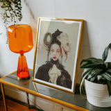 Ryoko - Lesbian Dragon Queen Art Print, Framed Black White Artistic Portrait Victorian-style Fashion Elements