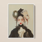 Ryoko - Lesbian Dragon Queen Framed Canvas, 12x16’’ / 31x41cm / White Floating Frame, Framed Portrait Woman Elaborate Dark Reptilian-themed