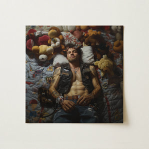 Sacked - Lowbrow Homoerotic Gay Biker Art Print / Canvas, 12x12’’ / 31x31cm / Unframed / no Border, Posters Prints & Visual Artwork, Toby