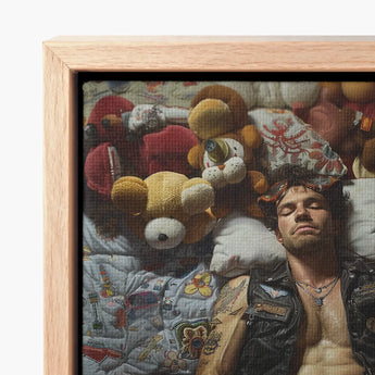 Framed Canvas Print Man Black Leather Vest Among Gay Biker Homoerotic, Art