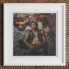 Sacked - Lowbrow Homoerotic Gay Biker Art Print, Framed Artwork Shirtless Man Among Colorful Stuffed Animals