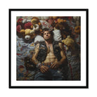 Sacked - Lowbrow Homoerotic Gay Biker Art Print, Shirtless Person Denim Vest Among Stuffed Animals Plush
