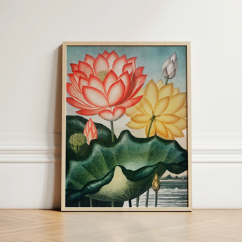 Sacred Egyptian Bean - Robert John Thornton Art Print / Canvas Framed Artwork Vibrant Red Yellow Lotus Flower Green, Thornton’s Prints