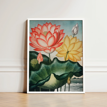 Sacred Egyptian Bean - Robert John Thornton Art Print / Canvas Framed Artwork Vibrant Red Yellow Lotus Flower Green, Thornton’s Prints